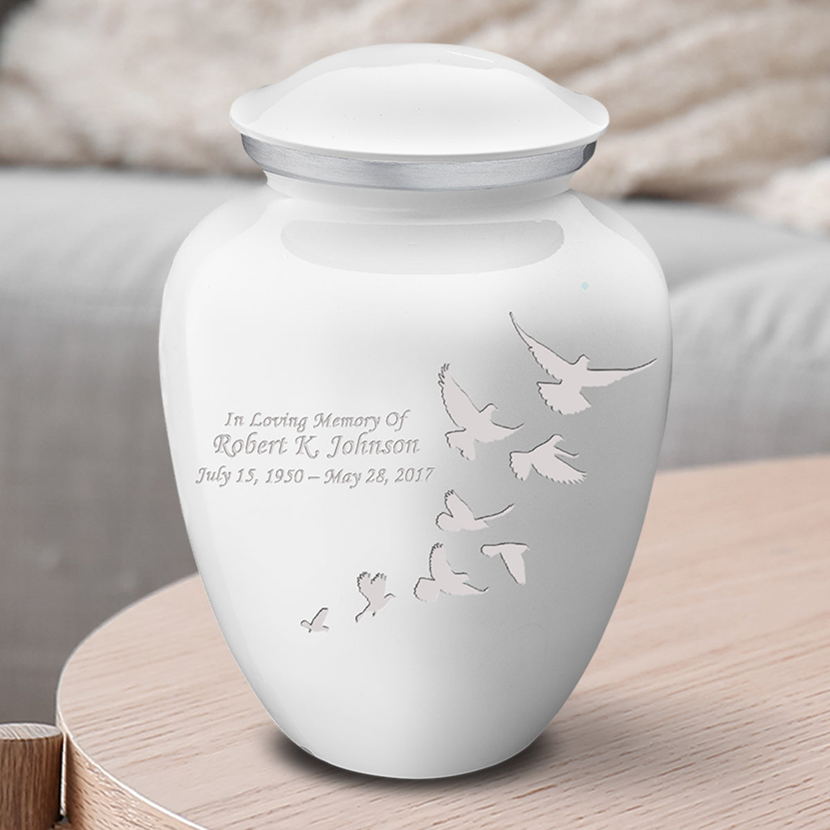 Medium Embrace White Doves Cremation Urn
