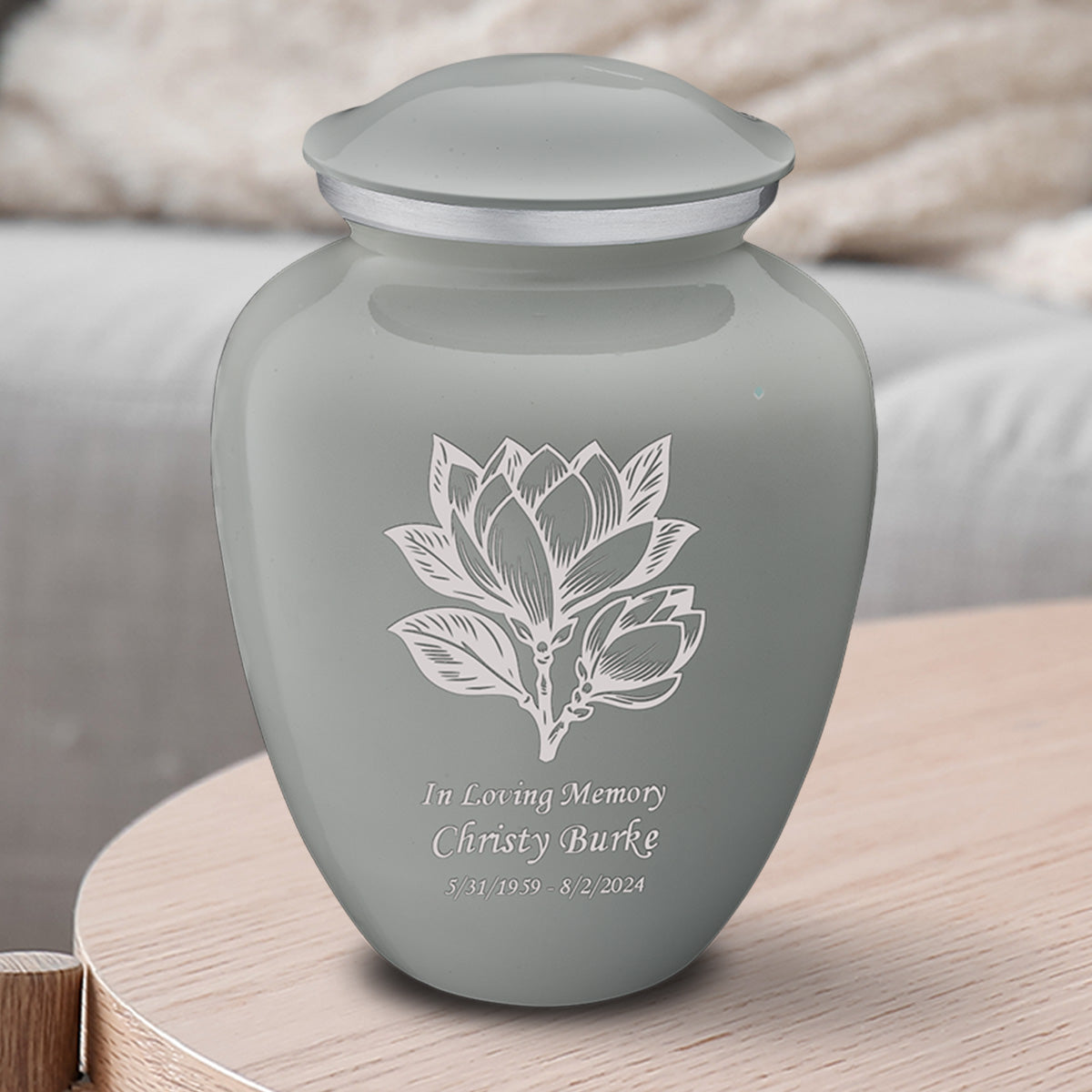 Medium Embrace Slate Grey Magnolia Flower Cremation Urn