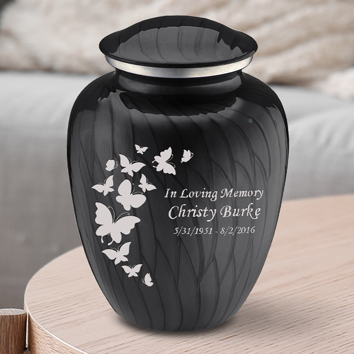 Medium Embrace Pearl Black Butterfly Cremation Urn