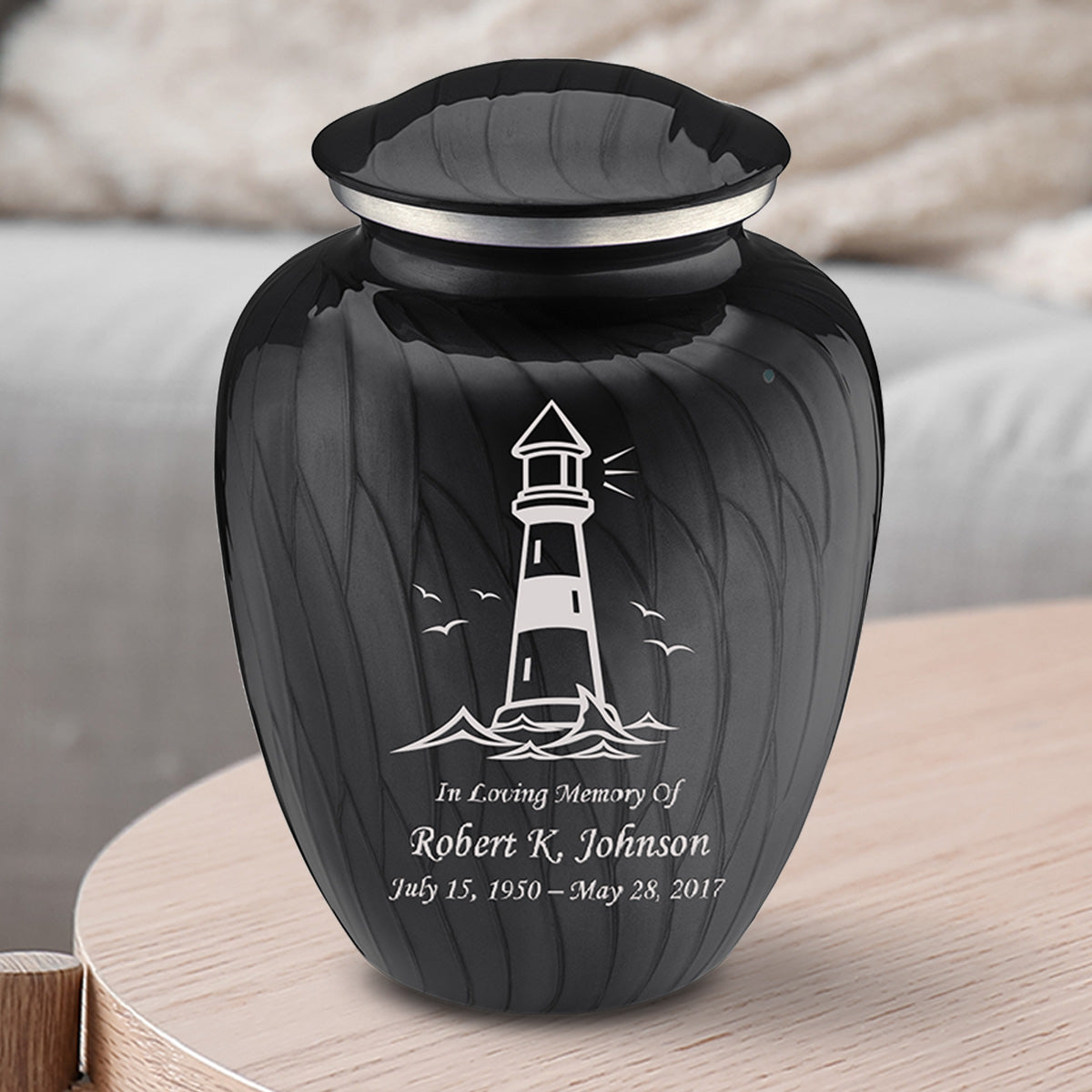 Medium Embrace Pearl Black Lighthouse Cremation Urn