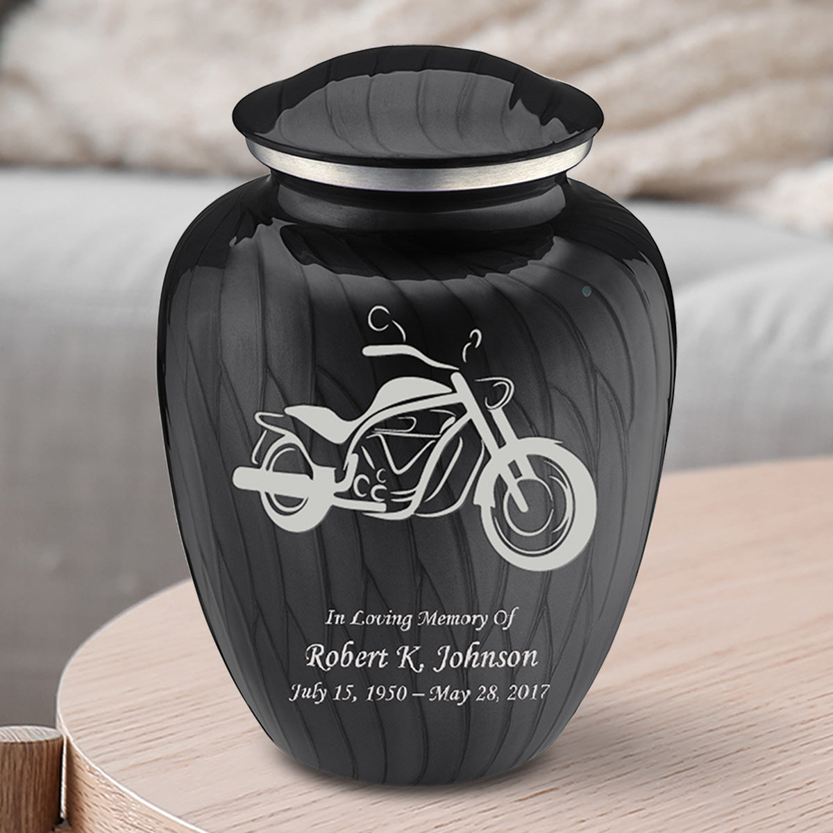 Medium Embrace Pearl Black Motorcycle Cremation Urn