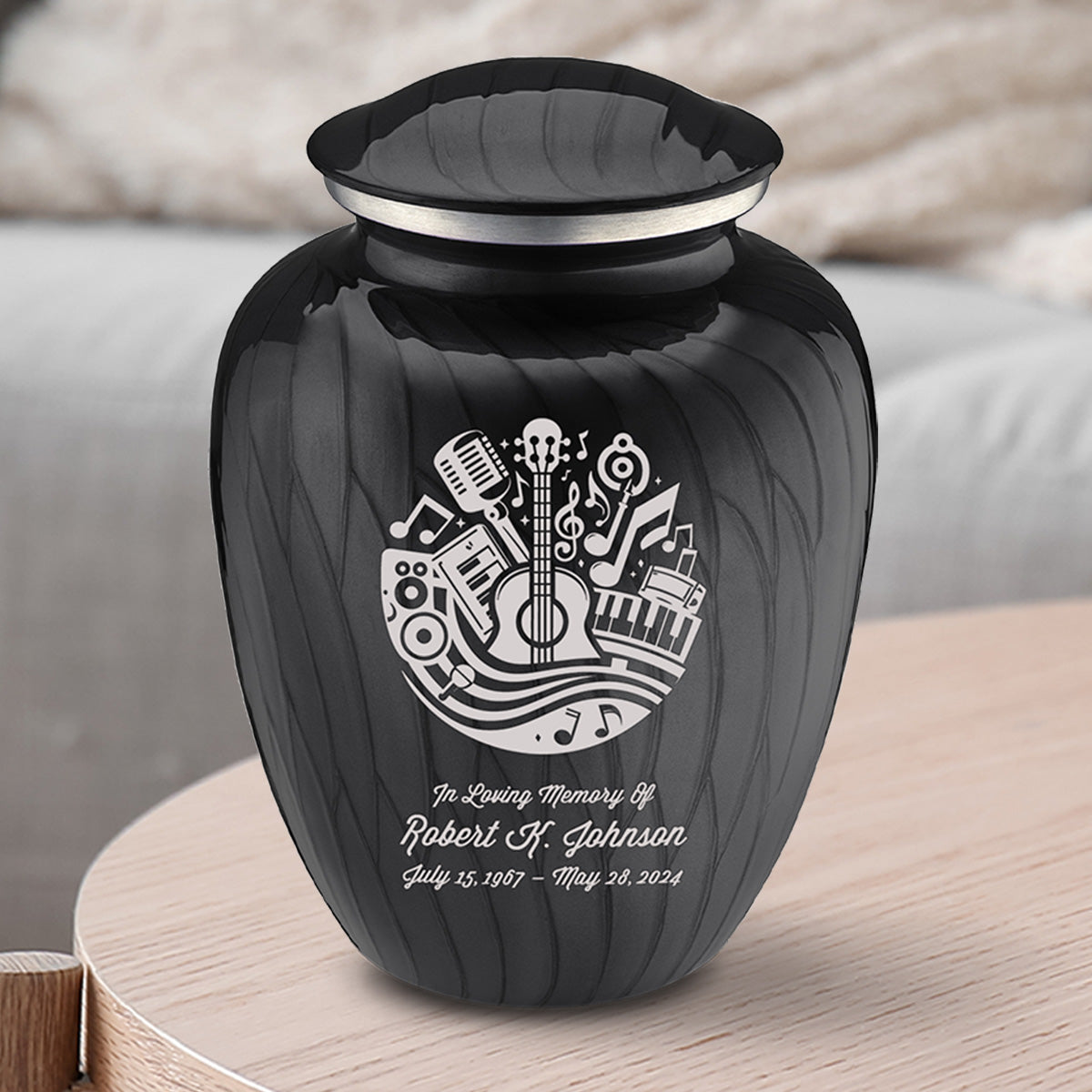 Medium Embrace Pearl Black Music Cremation Urn