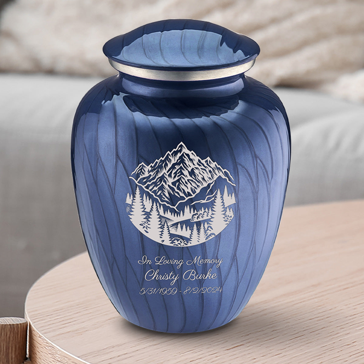 Medium Embrace Pearl Cobalt Blue Rocky Mountains Cremation Urn