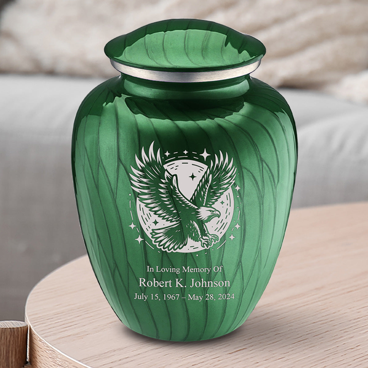 Medium Embrace Pearl Green Flying Eagle Cremation Urn