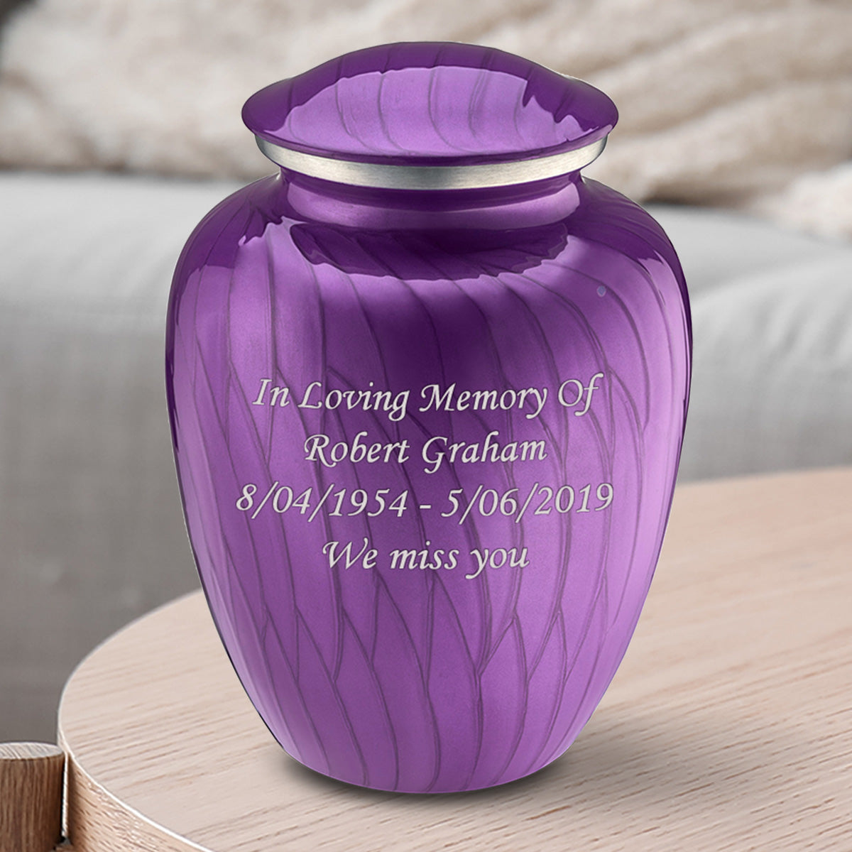 Medium Embrace Pearl Purple Custom Engraved Cremation Urn