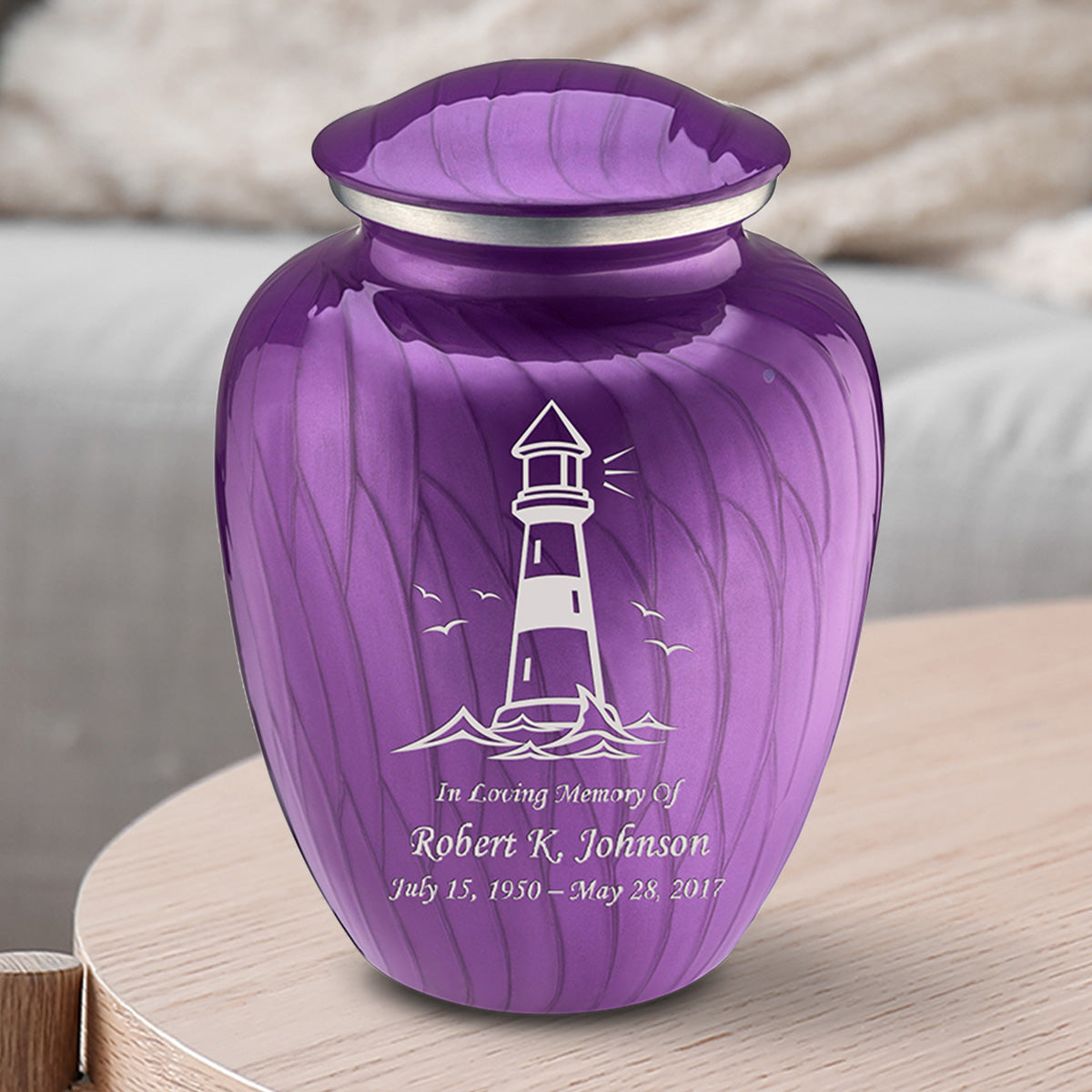 Medium Embrace Pearl Purple Lighthouse Cremation Urn