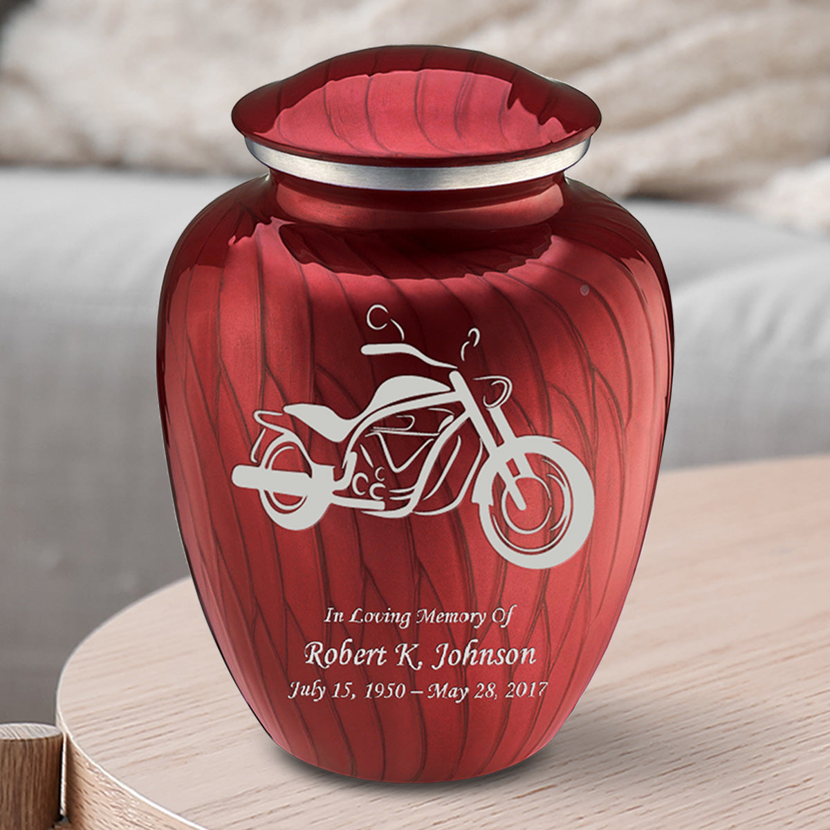 Medium Embrace Pearl Candy Red Motorcycle Cremation Urn