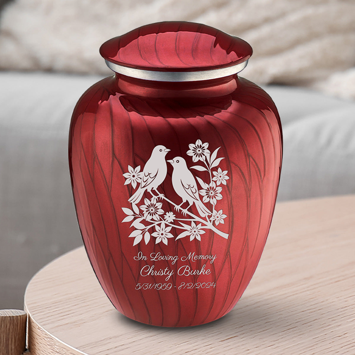 Medium Embrace Pearl Candy Red Songbirds Cremation Urn