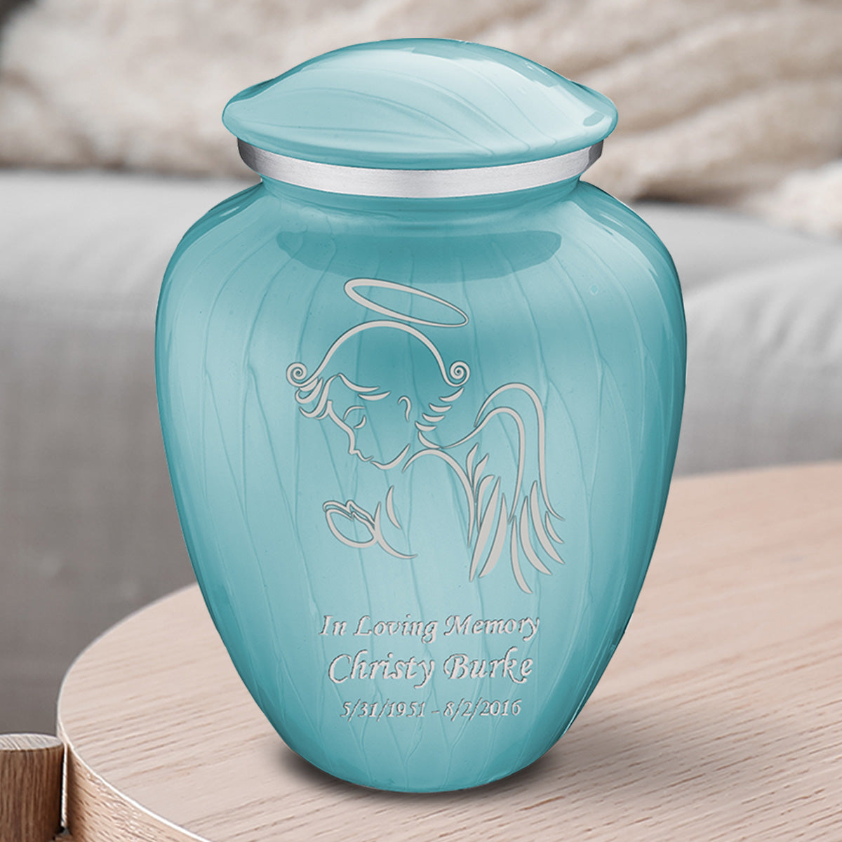 Medium Embrace Pearl Light Blue Angel Cremation Urn