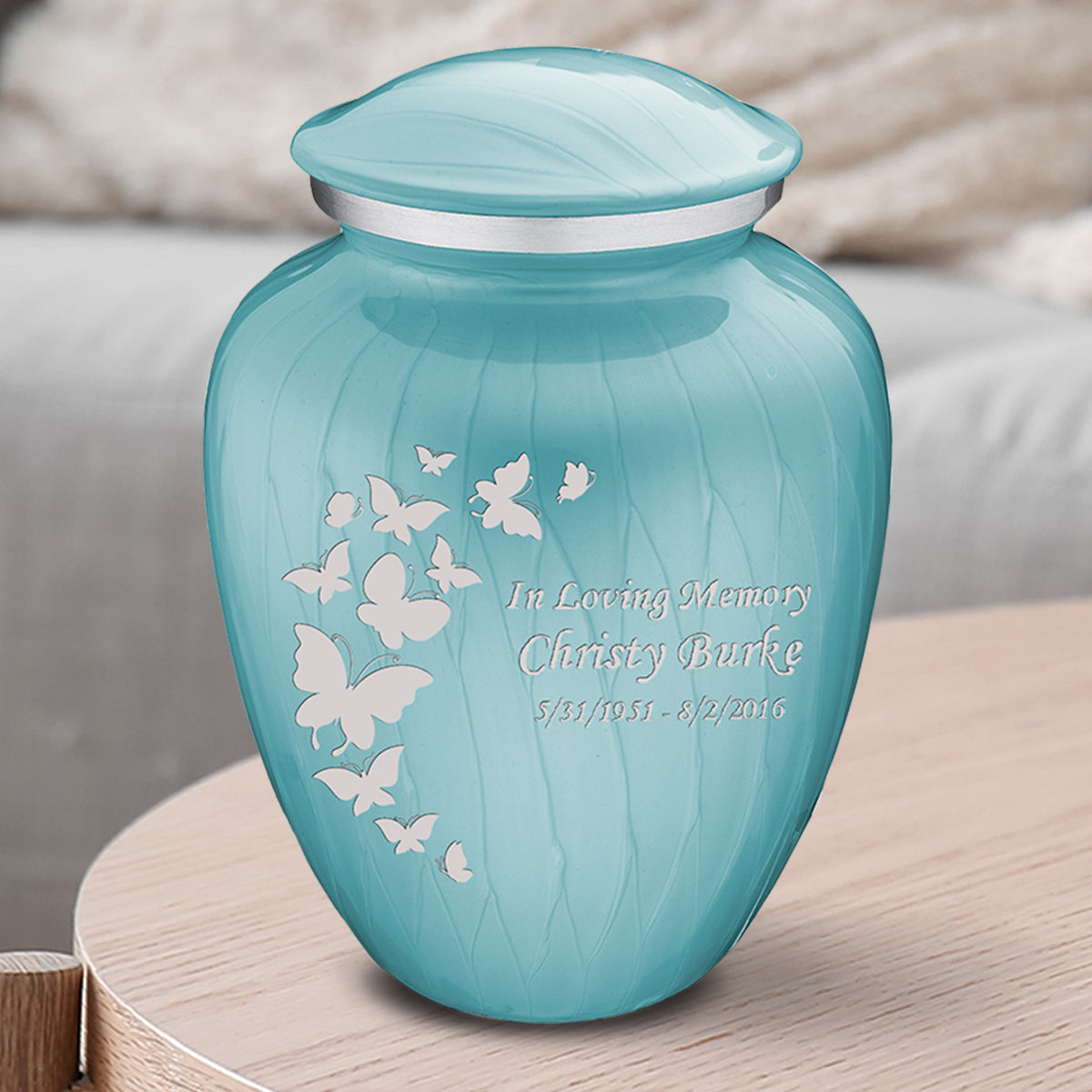 Adult Embrace Pearl Light Blue Butterfly Cremation Urn