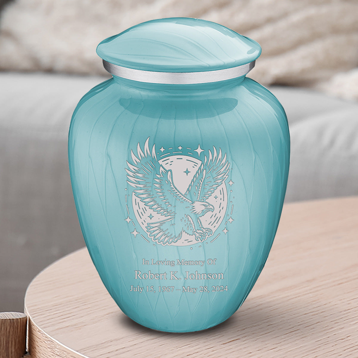 Medium Embrace Pearl Light Blue Flying Eagle Cremation Urn