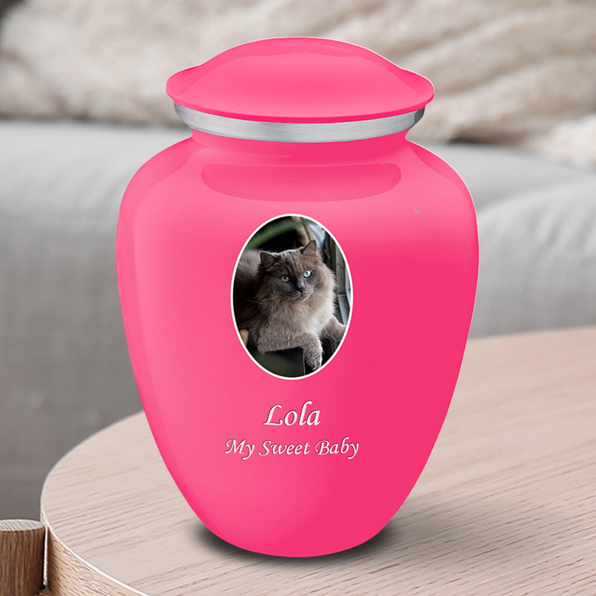 Medium Pet Embrace Bright Pink Portrait Cremation Urn