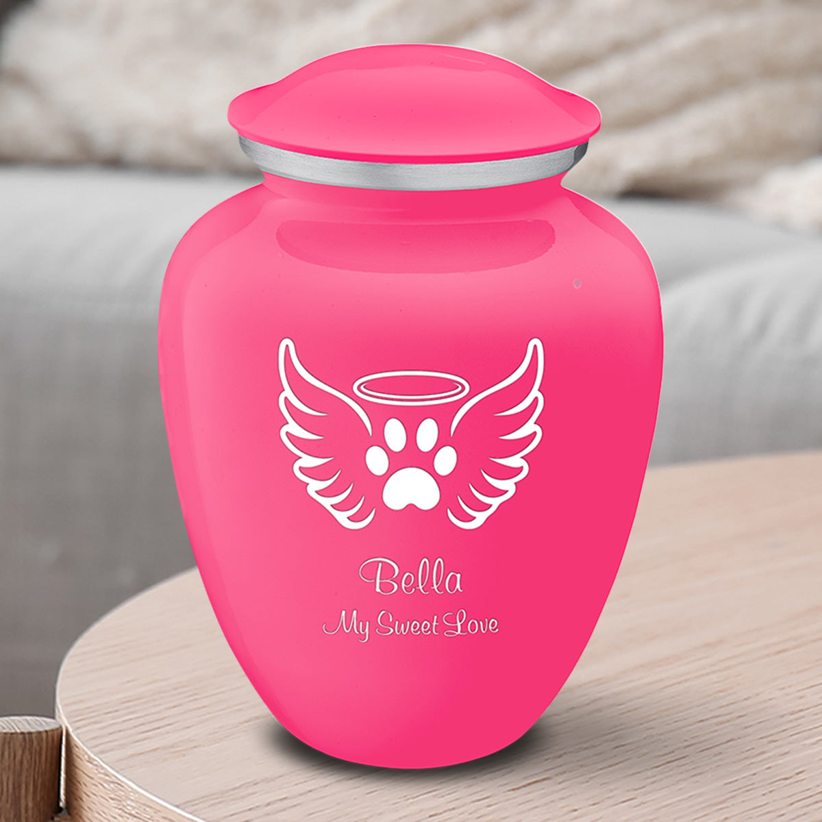 Medium Embrace Bright Pink Pet Angel Wings Cremation Urn