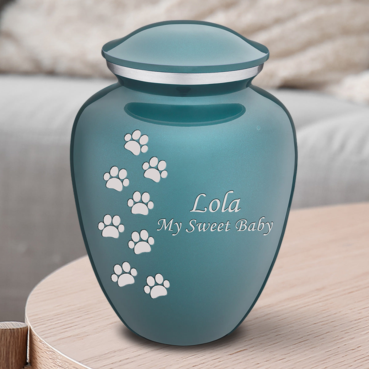 Medium Embrace Teal Walking Paws Pet Cremation Urn