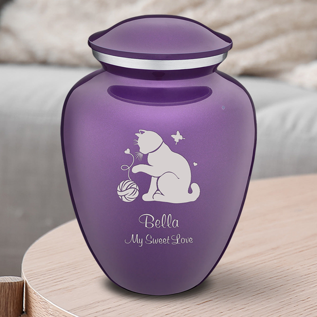 Medium Embrace Purple Pet Fun Cat Cremation Urn