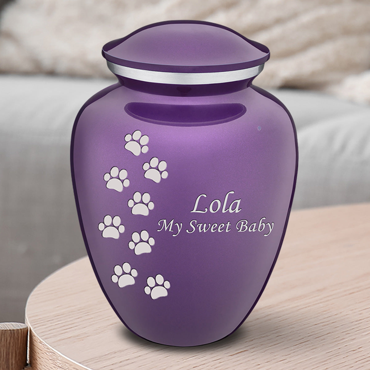 Medium Embrace Purple Walking Paws Pet Cremation Urn