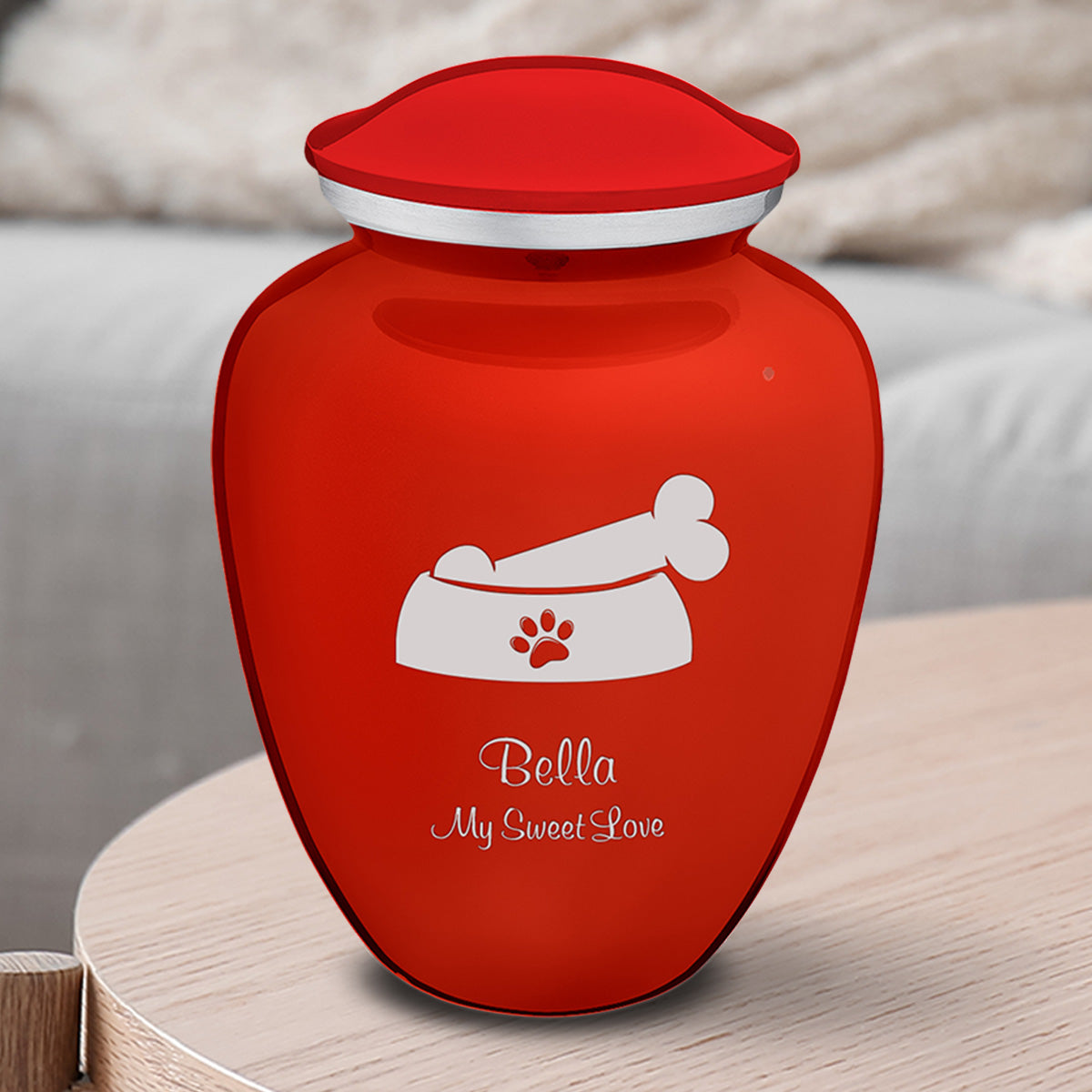 Medium  Embrace Bright Red Pet Dog Bone Cremation Urn