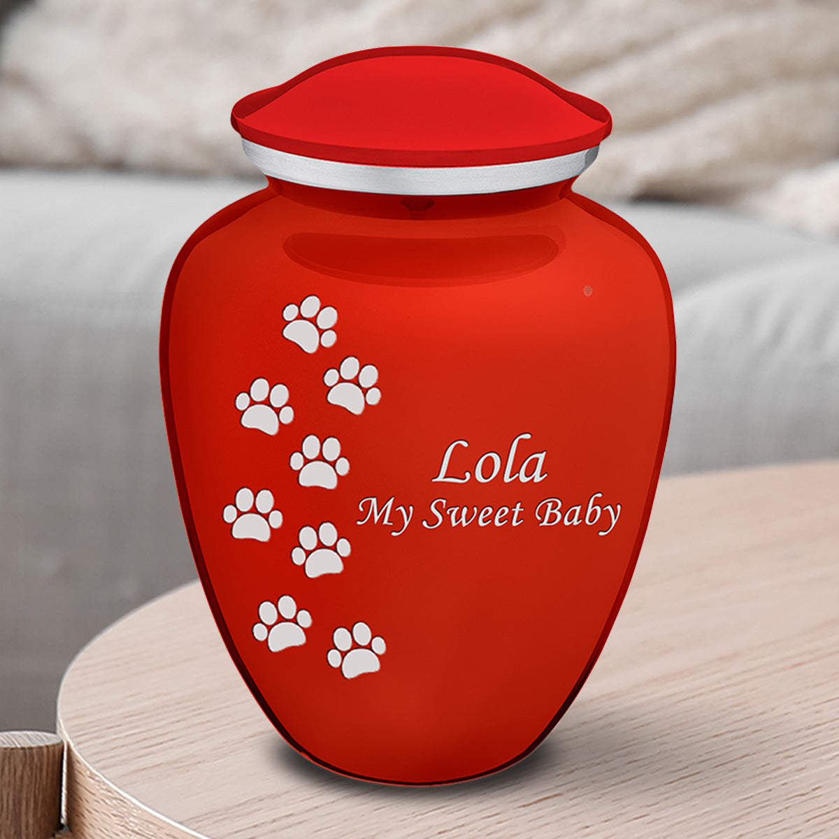 Medium Embrace Bright Red Walking Paws Pet Cremation Urn