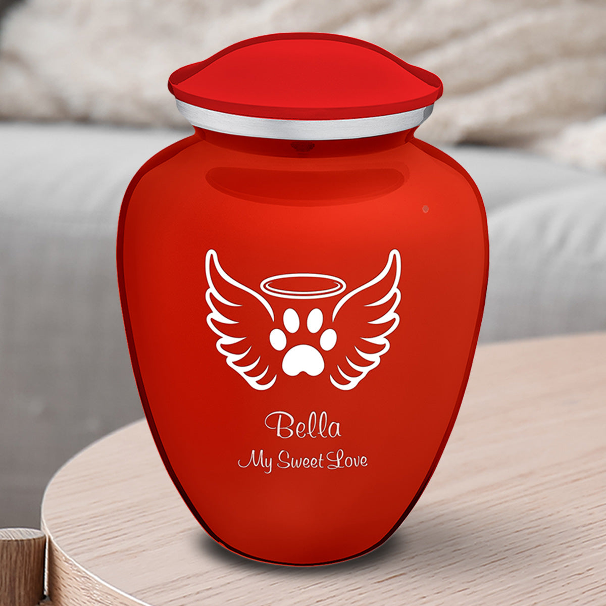 Medium Embrace Bright Red Pet Angel Wings Cremation Urn
