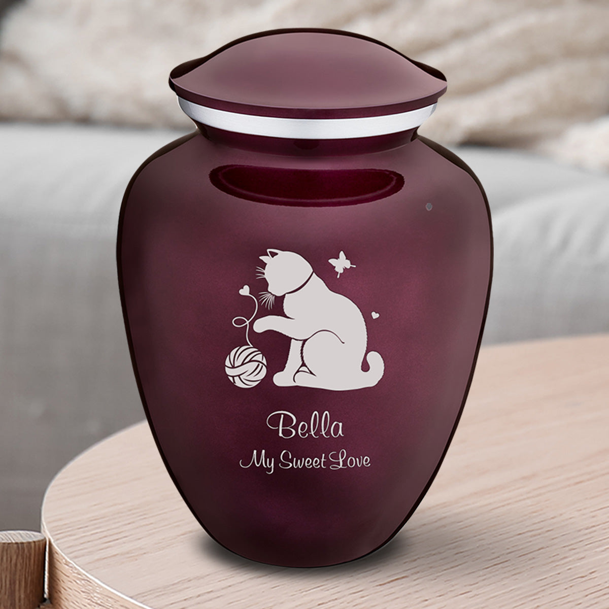 Medium Embrace Cherry Purple Pet Fun Cat Cremation Urn