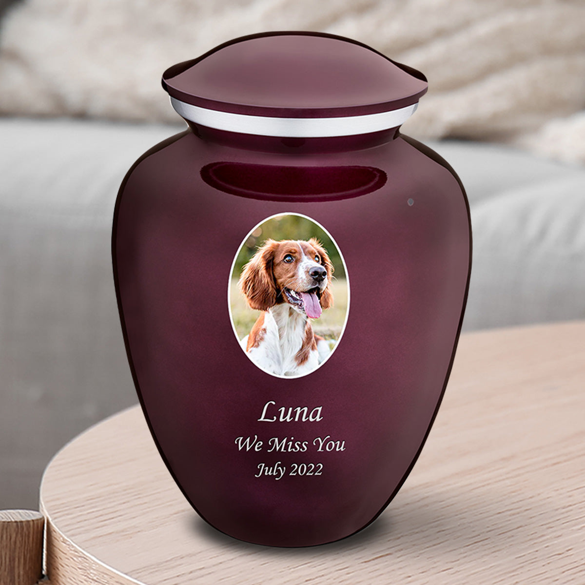 Medium Pet Embrace Cherry Purple Portrait Cremation Urn