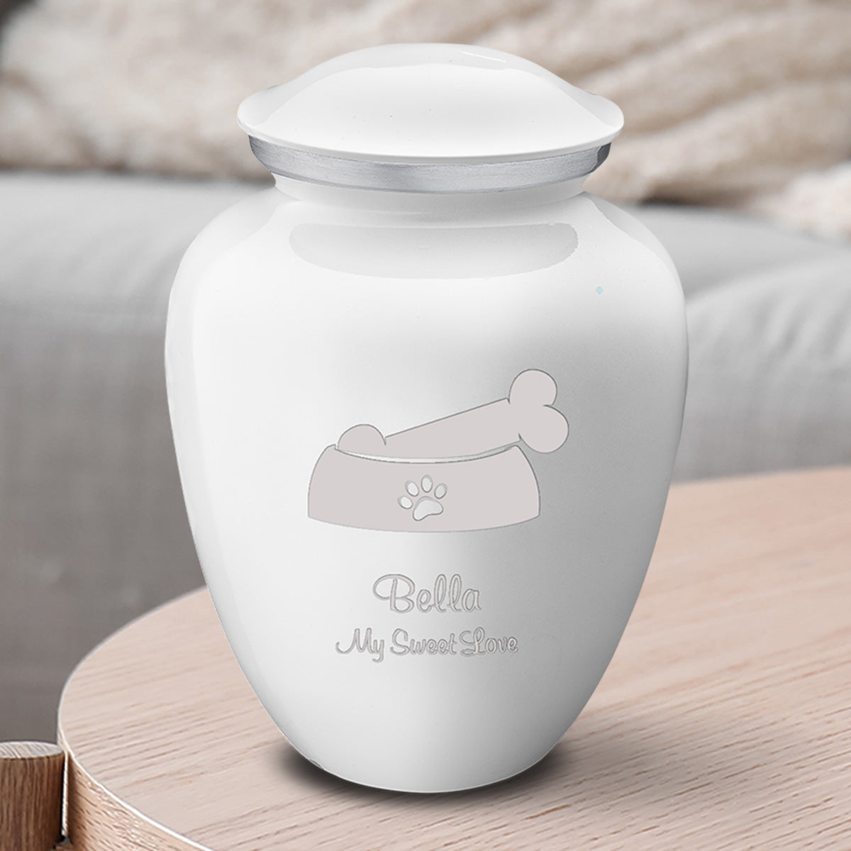 Medium  Embrace White Pet Dog Bone Cremation Urn