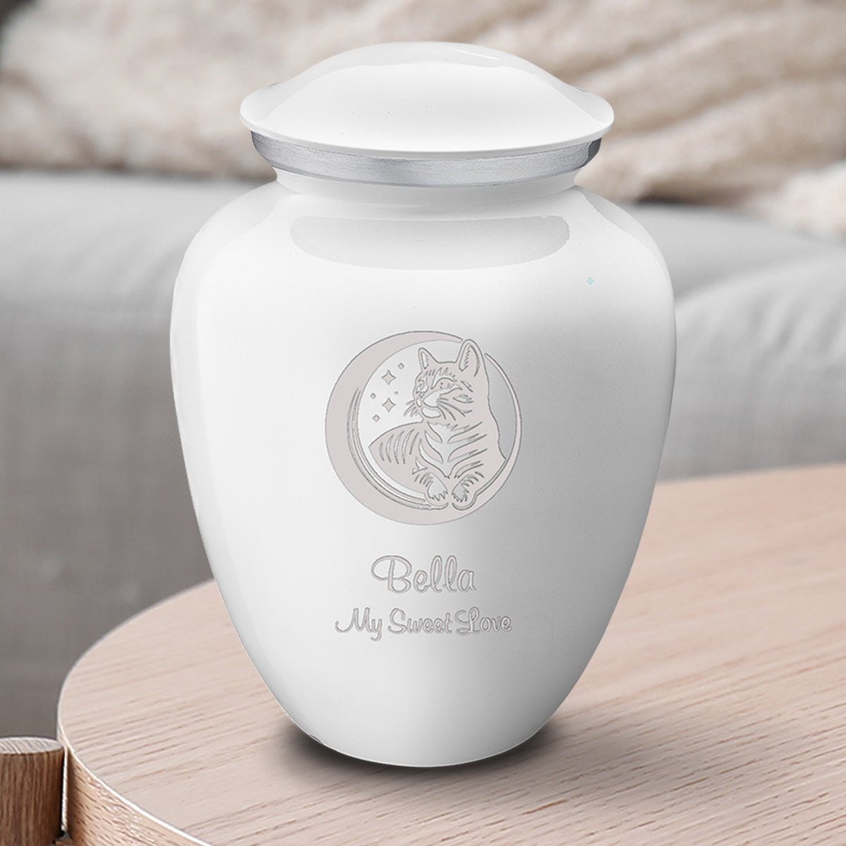 Medium Embrace White Pet Cute Cat Cremation Urn