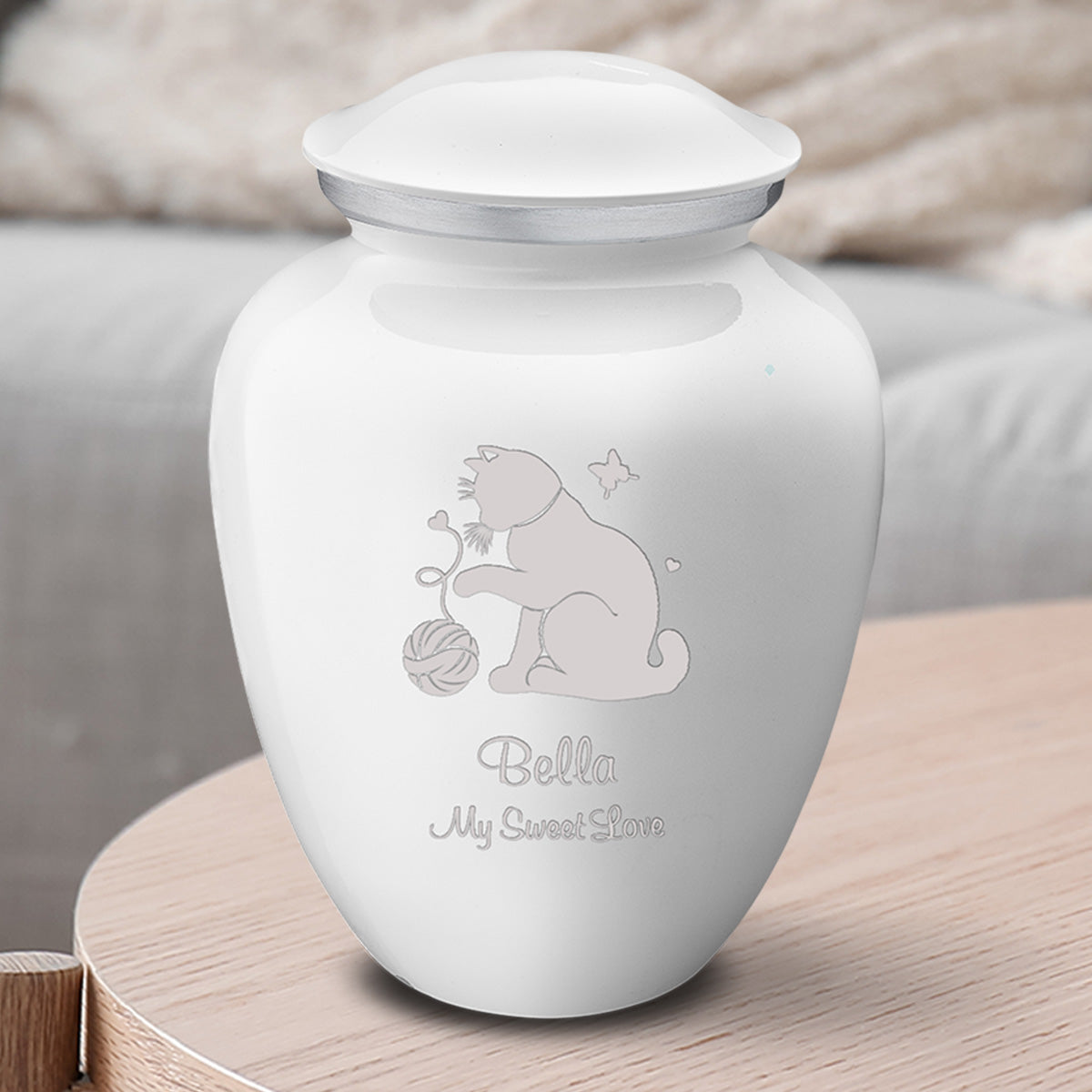 Medium Embrace White Pet Fun Cat Cremation Urn