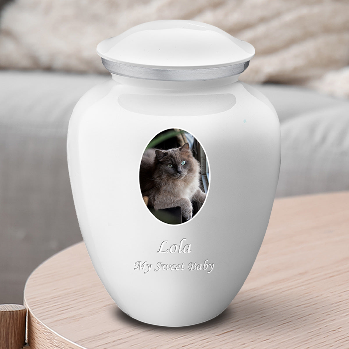 Medium Pet Embrace White Portrait Cremation Urn