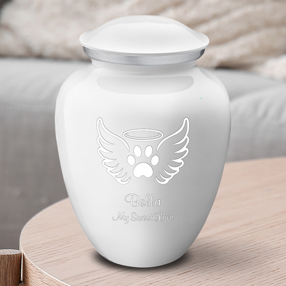 Medium Embrace White Pet Angel Wings Cremation Urn