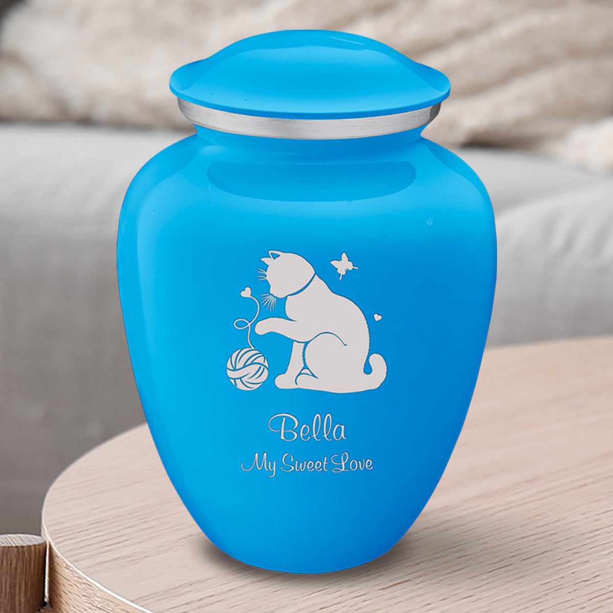 Medium Embrace Racing Blue Pet Fun Cat Cremation Urn