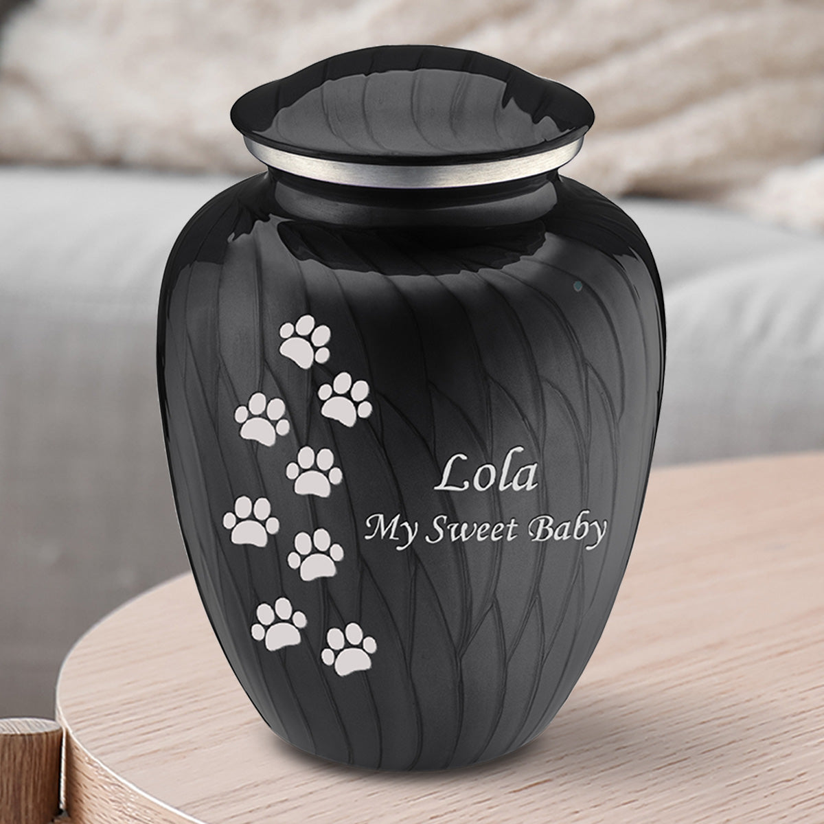 Medium Embrace Pearl Black Walking Paws Pet Cremation Urn