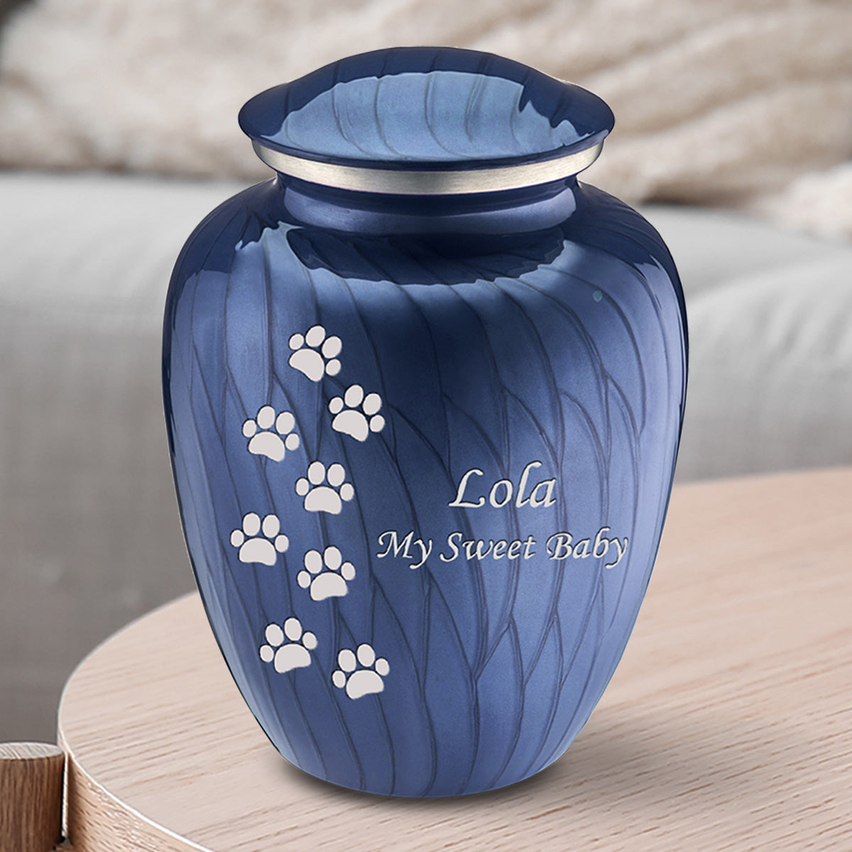 Medium Embrace Pearl Cobalt Blue Walking Paws Pet Cremation Urn