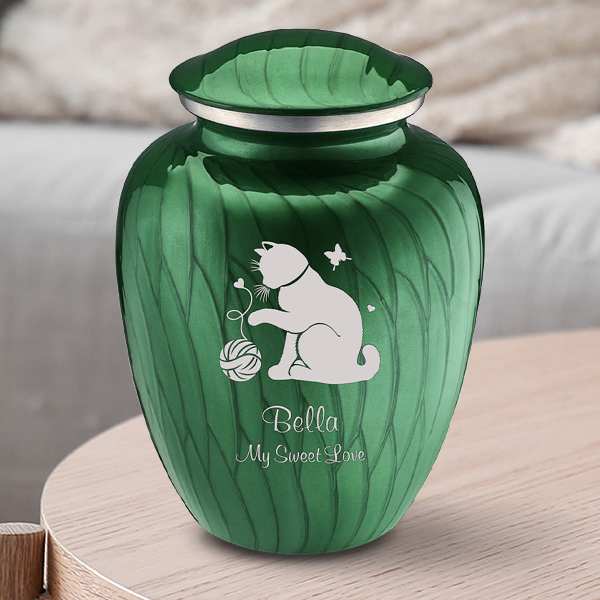 Medium Embrace Pearl Green Pet Fun Cat Cremation Urn