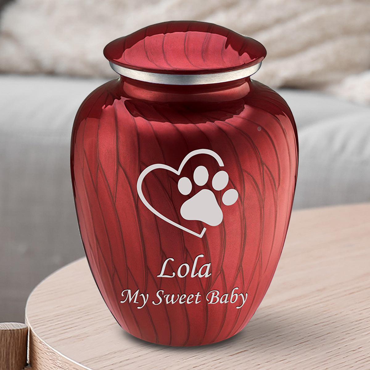 Medium Embrace Pearl Candy Red Single Paw Heart Pet Cremation Urn