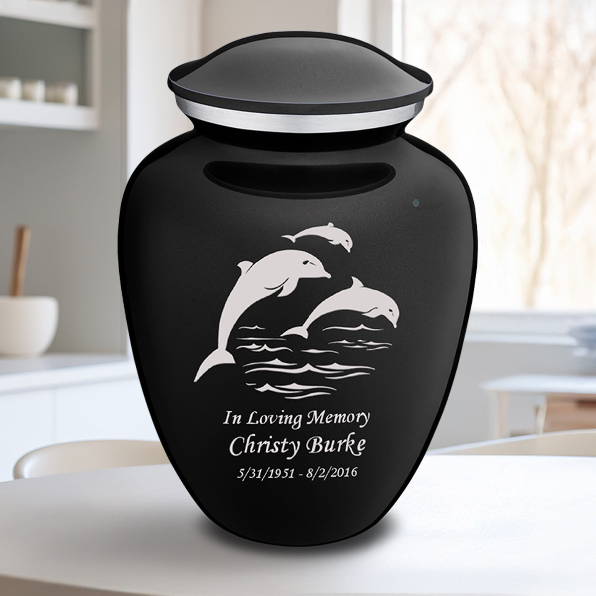 Adult Embrace Black Dolphins Cremation Urn