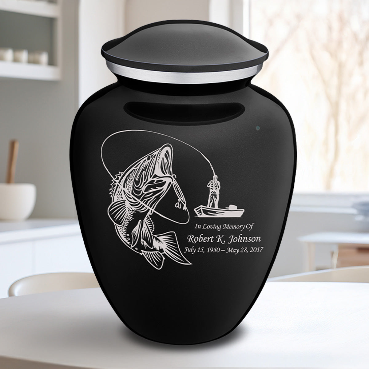 Adult Embrace Black Fishing Cremation Urn