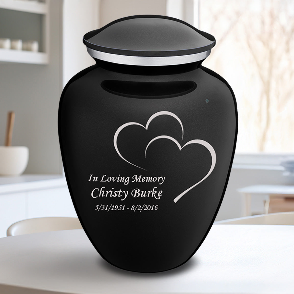Adult Embrace Black Hearts Cremation Urn