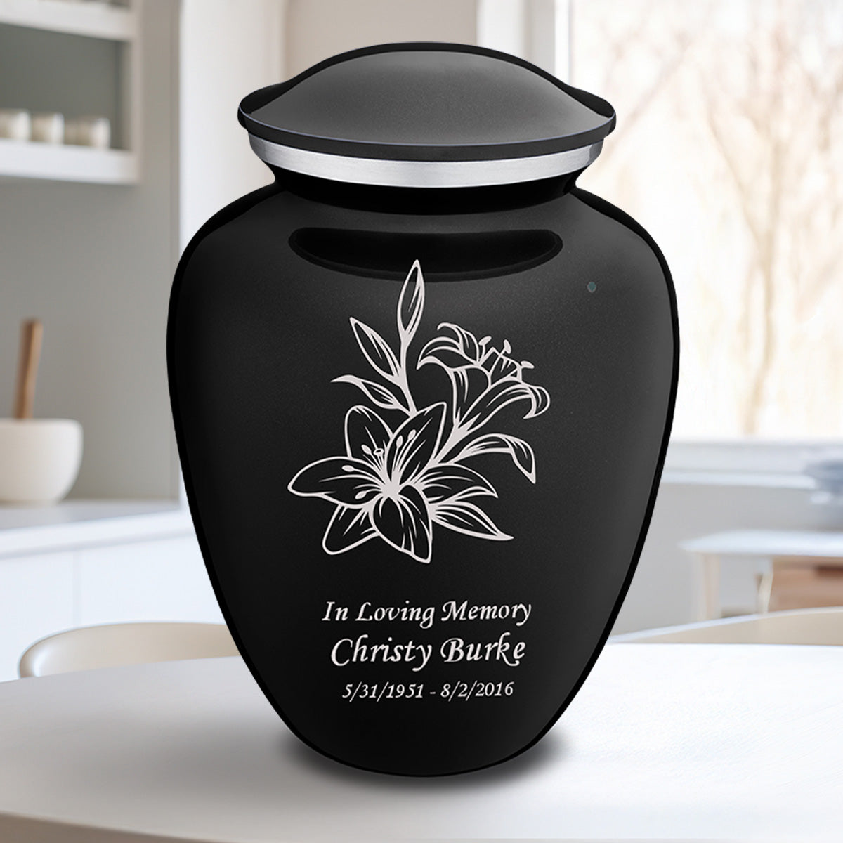 Adult Embrace Black Lily Cremation Urn