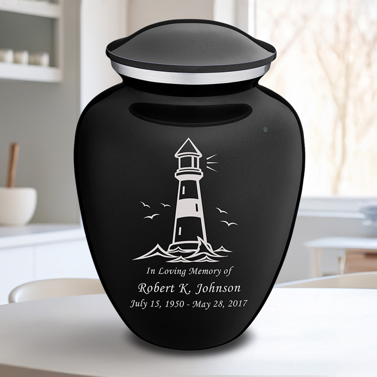Adult Embrace Black Lighthouse Cremation Urn