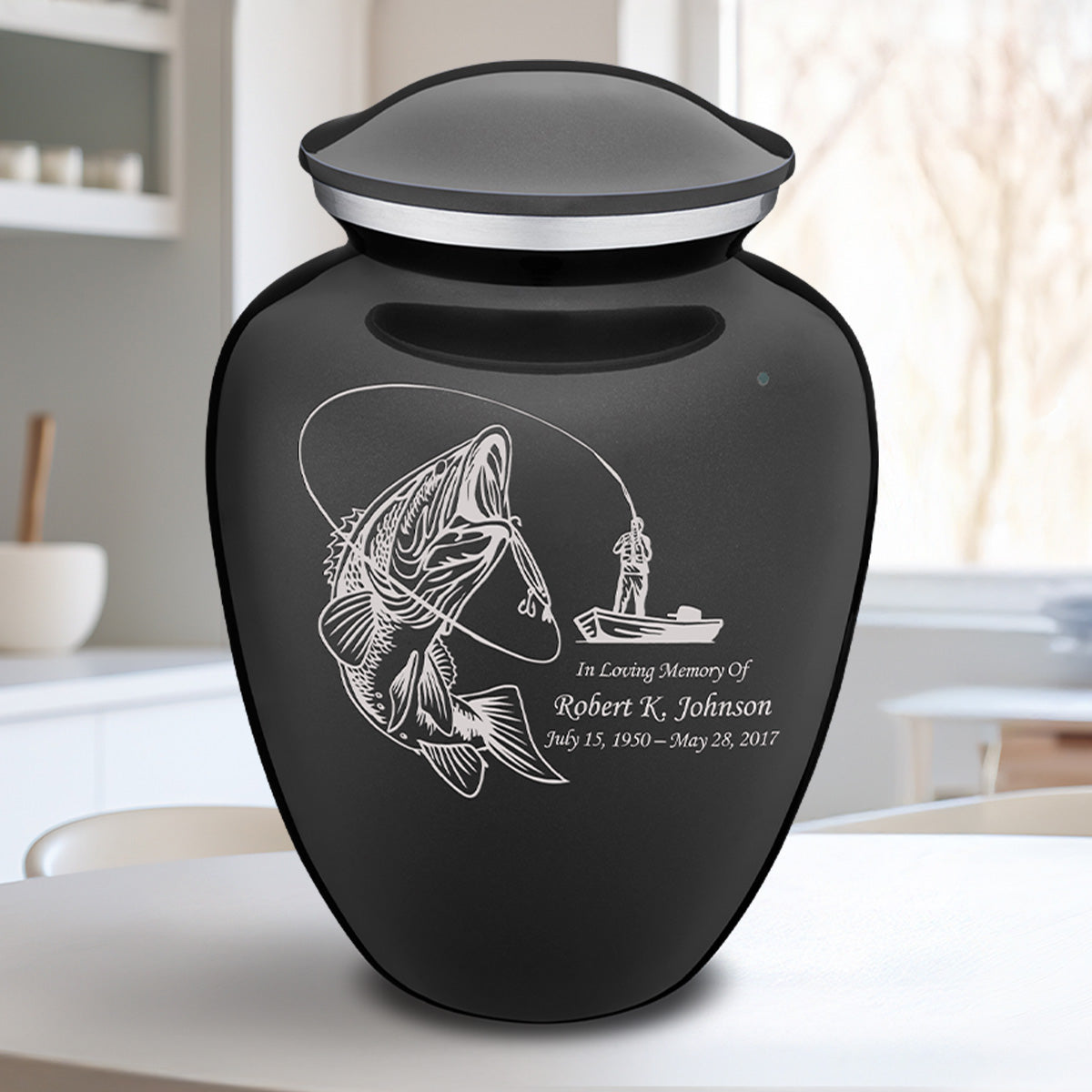 Adult Embrace Charcoal Grey Fishing Cremation Urn