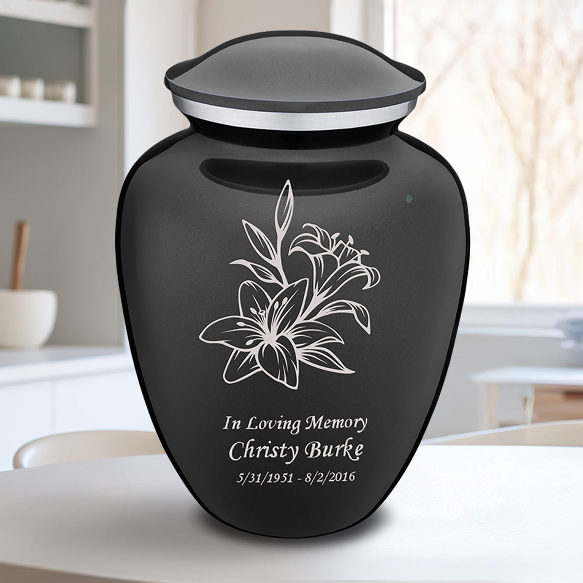 Adult Embrace Charcoal Lily Cremation Urn