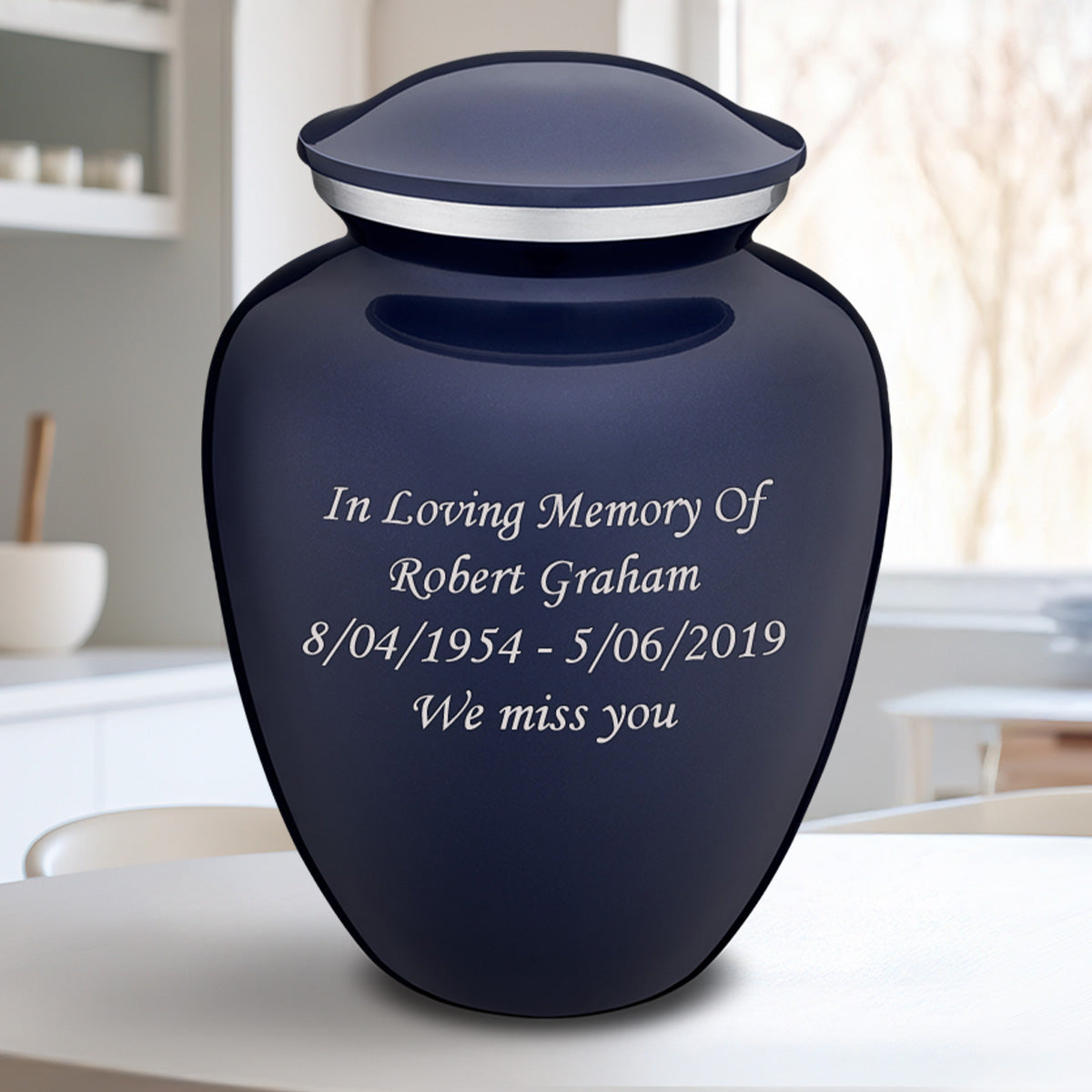 Adult Embrace Cobalt Blue Custom Engraved Cremation Urn