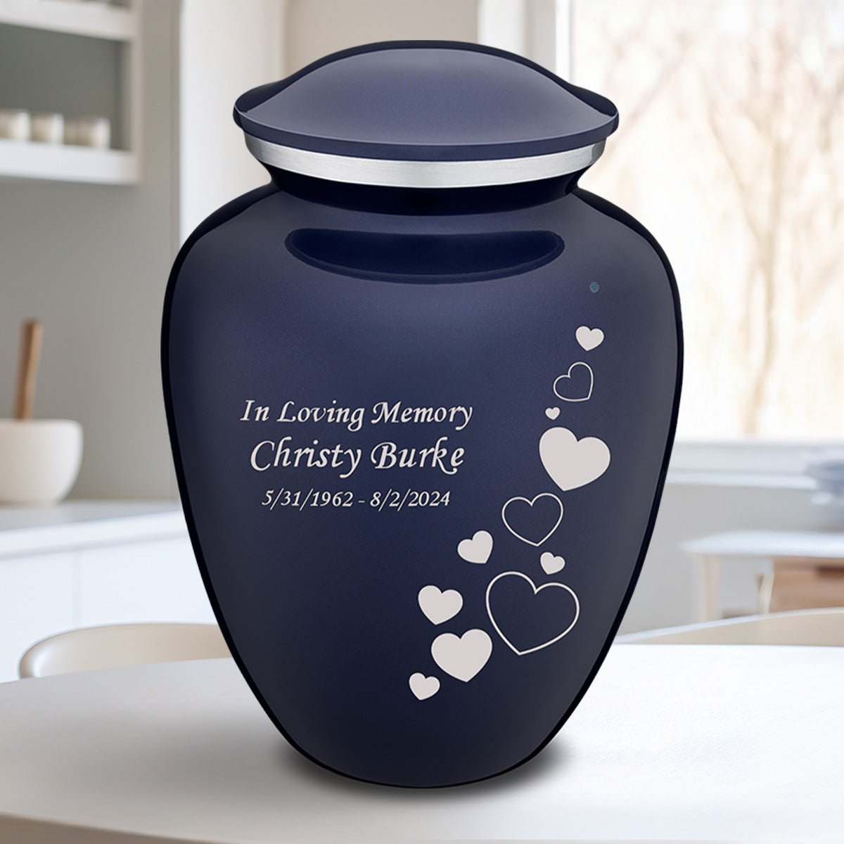 Adult Embrace Cobalt Blue Floating Heart Cremation Urn