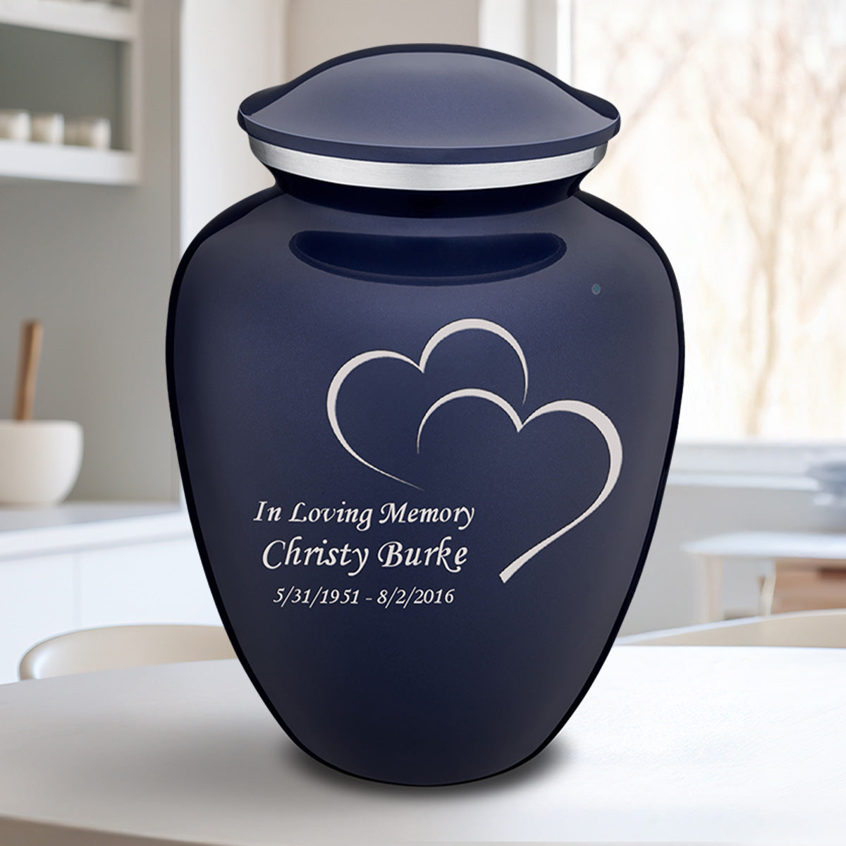 Adult Embrace Cobalt Blue Hearts Cremation Urn