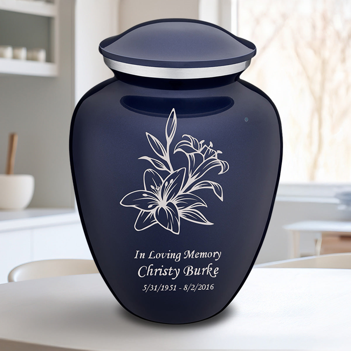 Adult Embrace Cobalt Blue Lily Cremation Urn