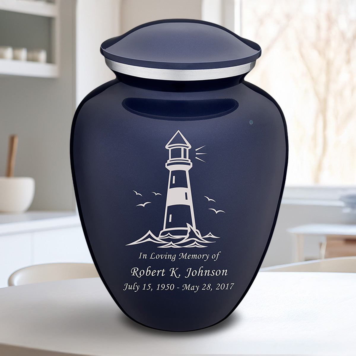 Adult Embrace Cobalt Blue Lighthouse Cremation Urn
