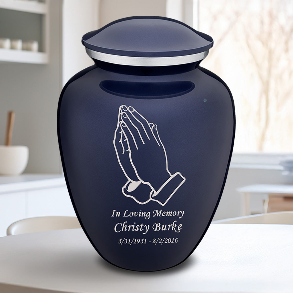 Adult Embrace Cobalt Blue Praying Hands Cremation Urn