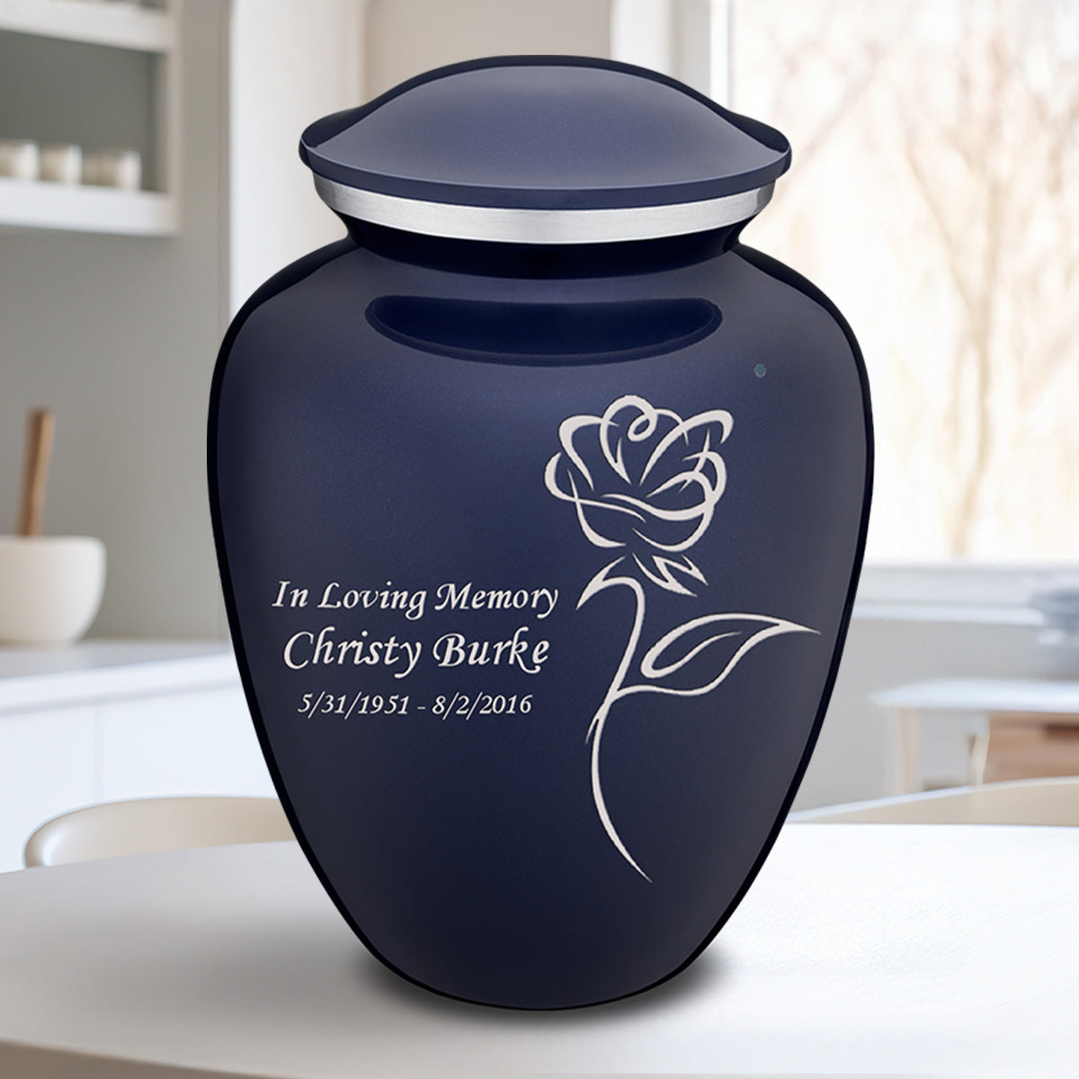Adult Embrace Cobalt Blue Rose Cremation Urn