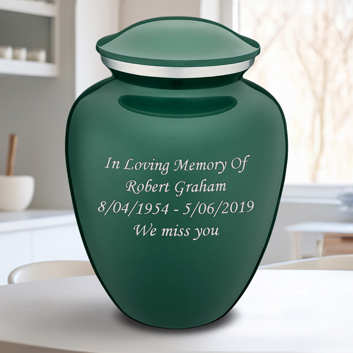 Adult Embrace Green Custom Engraved Cremation Urn
